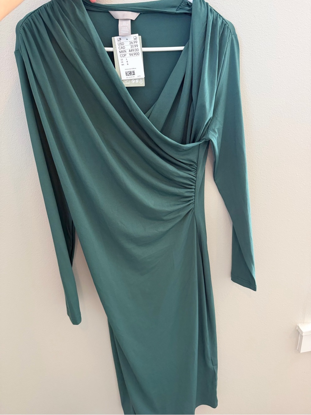 H&M Teal Draped V-Neck Midi Dress